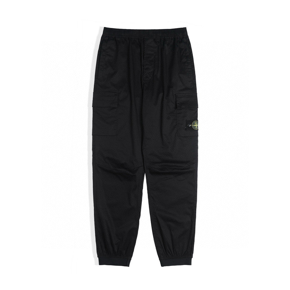Stone Island Men's Fall Black Cotton Guide Pin Patch Casual Straight Loose Work Pants #97966