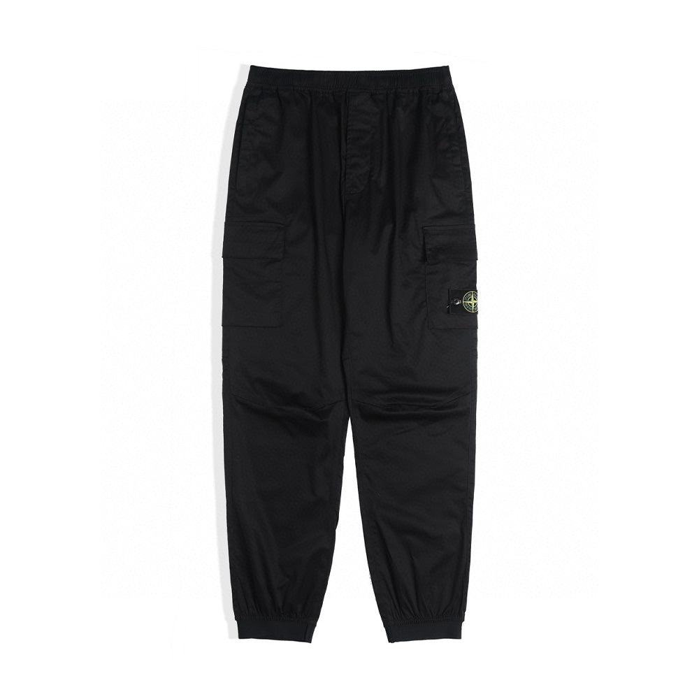 Stone Island Men's Fall Black Cotton Guide Pin Patch Casual Straight Loose Work Pants #97966
