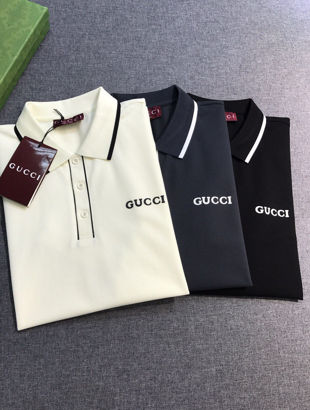 Gucci Men's Summer Solid Colour Logo Printed Stripe Polo Neck Short Sleeve T-Shirt #76733