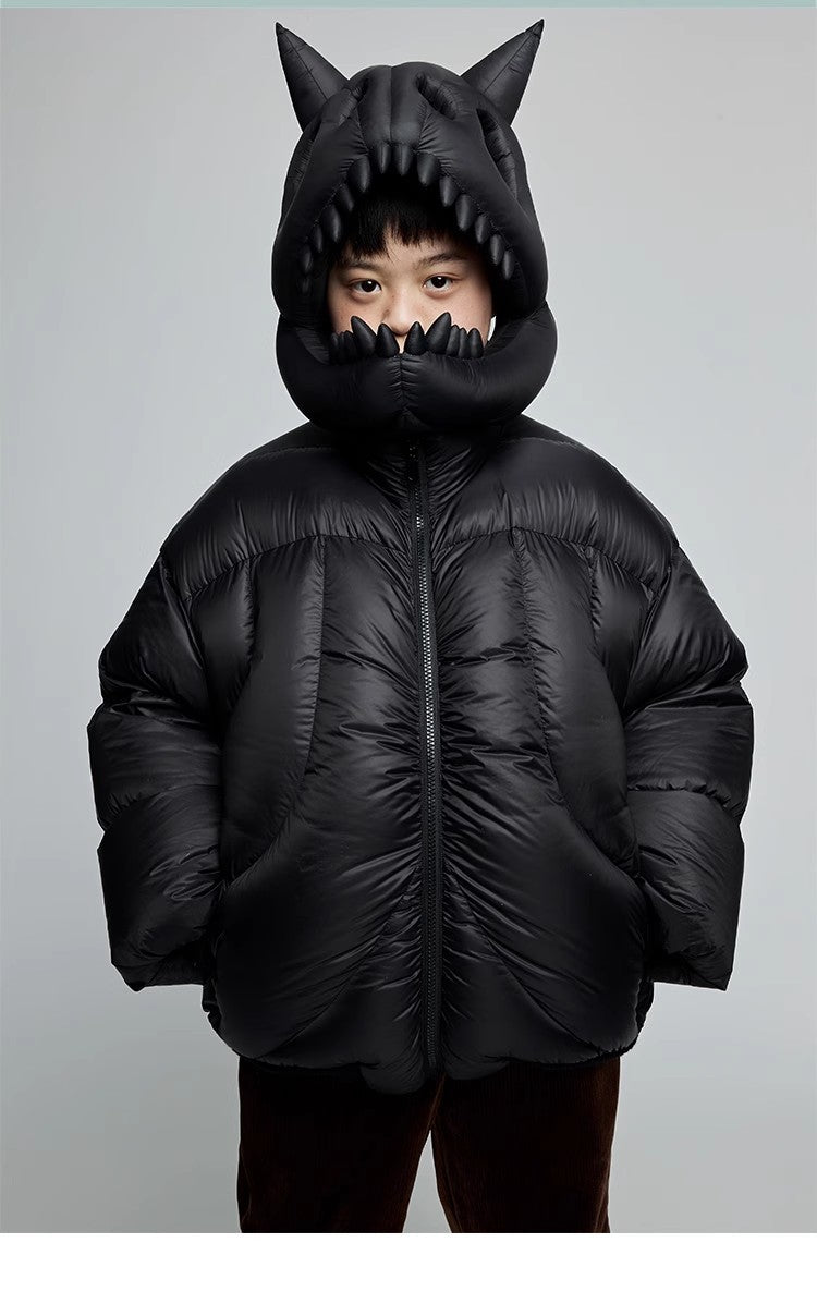 Kid's Autumn And Winter Solid Color Long Sleeve Stereoscopic Dinosaur Shaped Hat Puffer Down Jacket #31325
