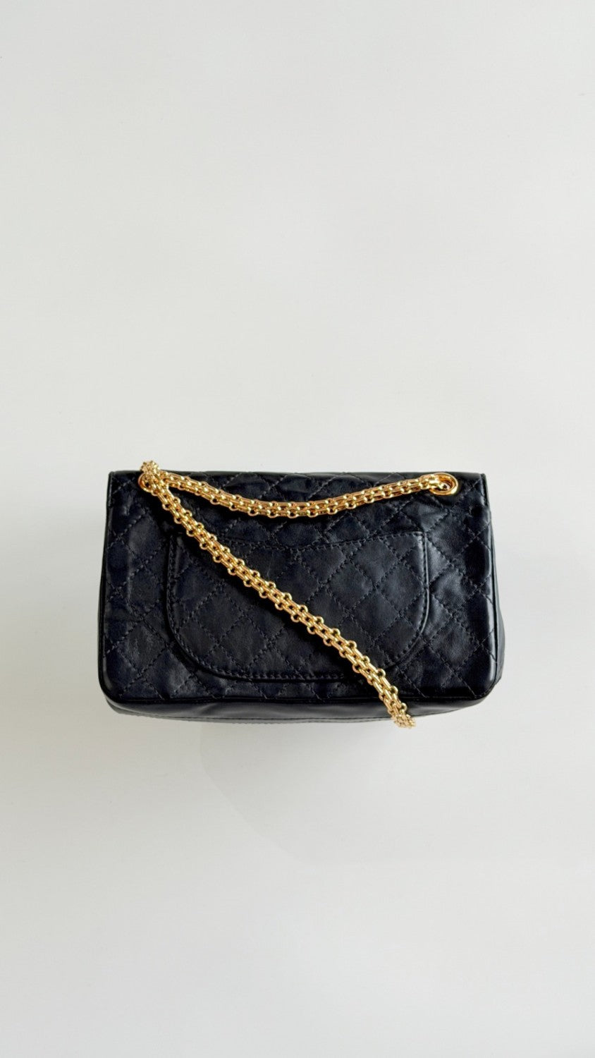 CHANEL 2.55 Handbag Lambskin Gold-tone Metal Black #377244