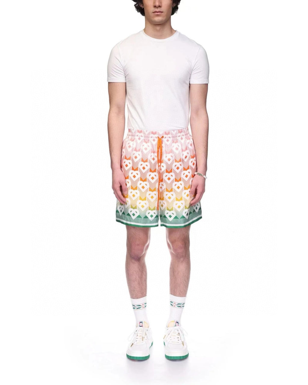 Casablanca Men's Summer Gradient Heart Printed Silk Short Sleeve Shirt Casual Elastic Lace-Up Shorts Ngvp  #8677