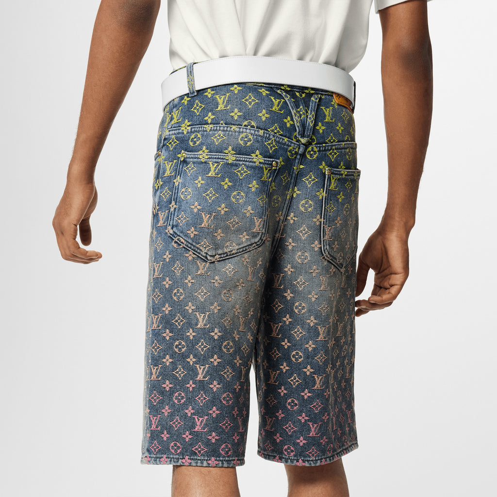 Louis Vuitton Rainbow Monogram Embroidered Short Sleeve Denim Shirt Straight Shorts Fashion Casual Suit Set #71411