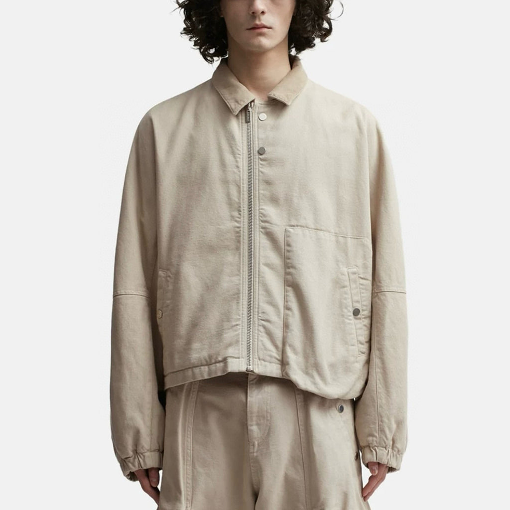 Jacquemus Men's Spring And Summer Fashion Short Solid Color Lapel Zipper Cotton Jacket Retro Casual Jacket Ngvp #7685