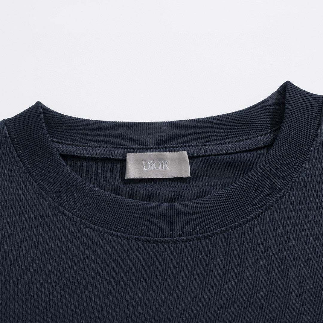 Dior Men's Summer Embroidered Logo Solid Color Round Neck Cotton Short Sleeve T-Shirt #97978