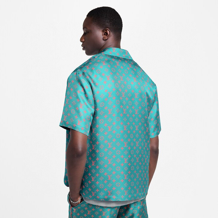 Louis Vuitton Men's Summer Solid Color Letter Print V-Neck Single Button Short Sleeve Shirt and Casual Drawstring Shorts Set Suit #77244