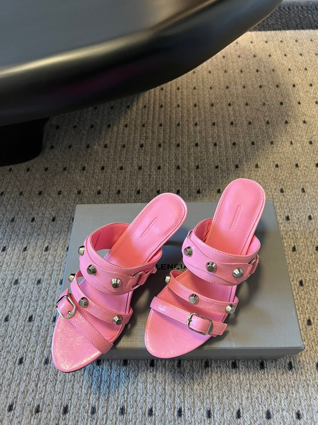 Balenciaga Women's Metal Rivet Decorated Sandals Fine Heeled High Heels Fashion Sexy Solid Colour Basic Slippers Shoes Heel High 8.5cm Ngvp #1466