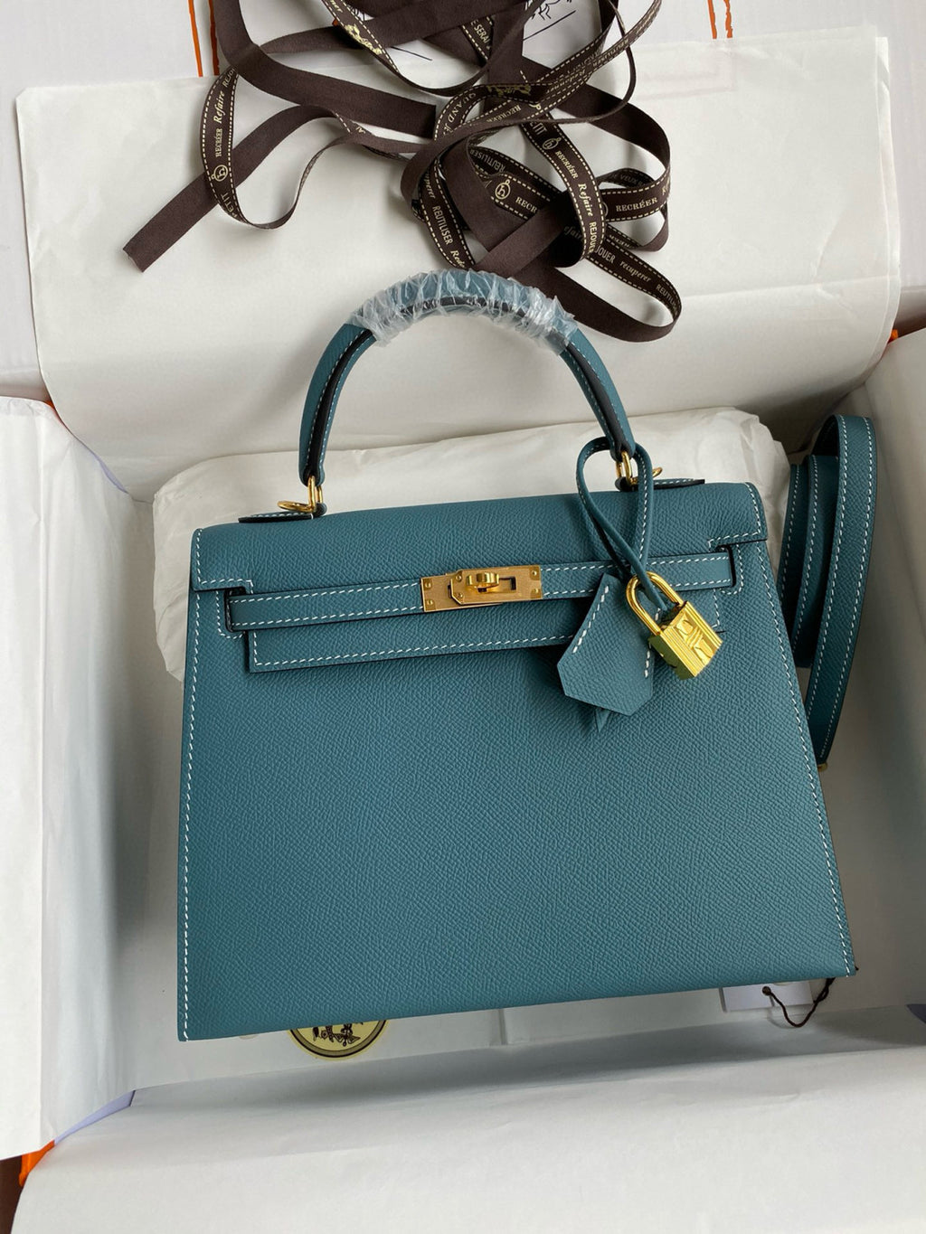 Hermes Kelly 25cm/28cm/32cm Epsom Original Leather Top-Grade Leather Handbag Bag Handcrafted Leather Bag From The Original Factory's Premium Custom Collection #194844