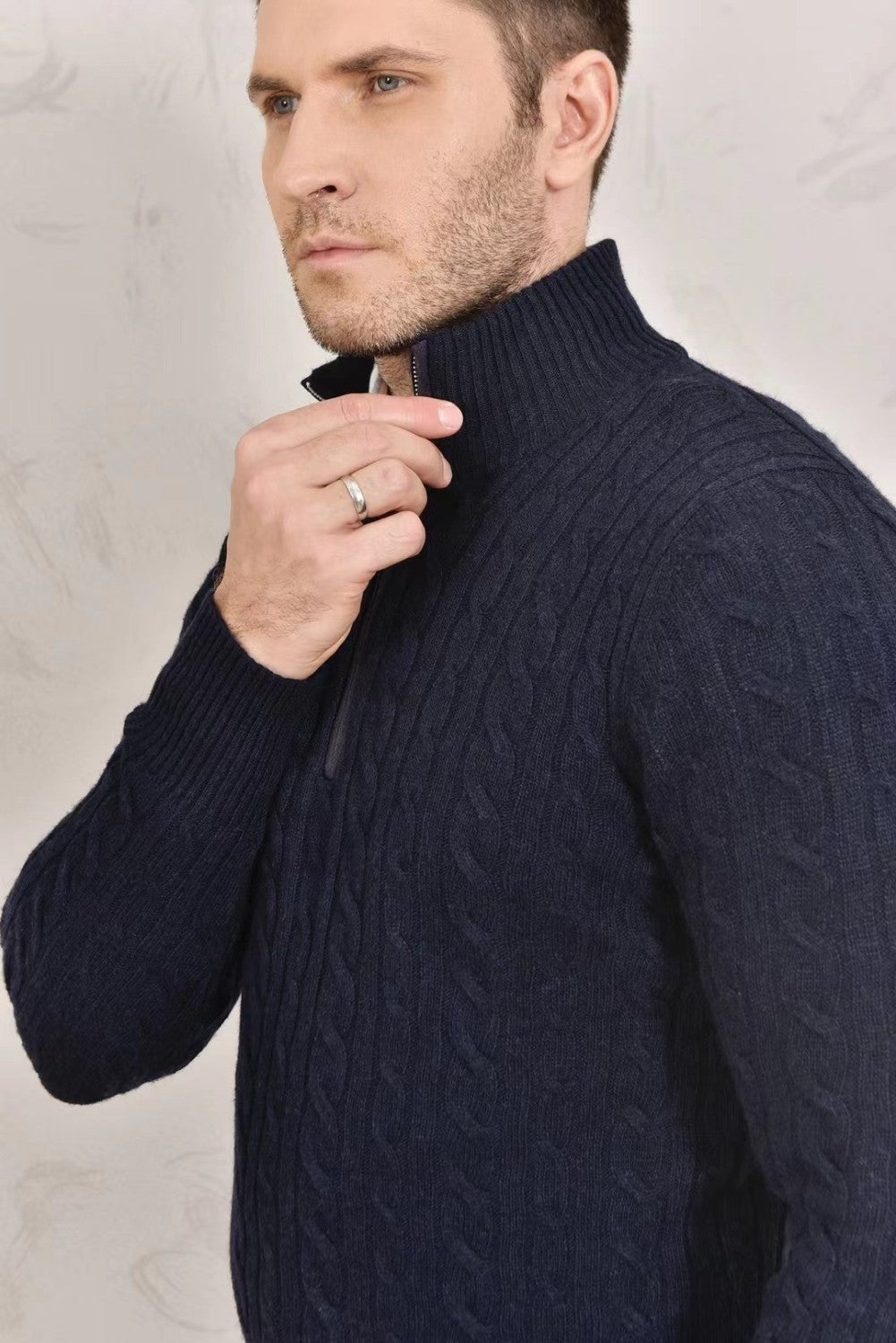Loro Piana Men's Fall/Winter Half High Neck Zipper Long Sleeve Cashmere Fitted Knit Sweater Ngvp #9738