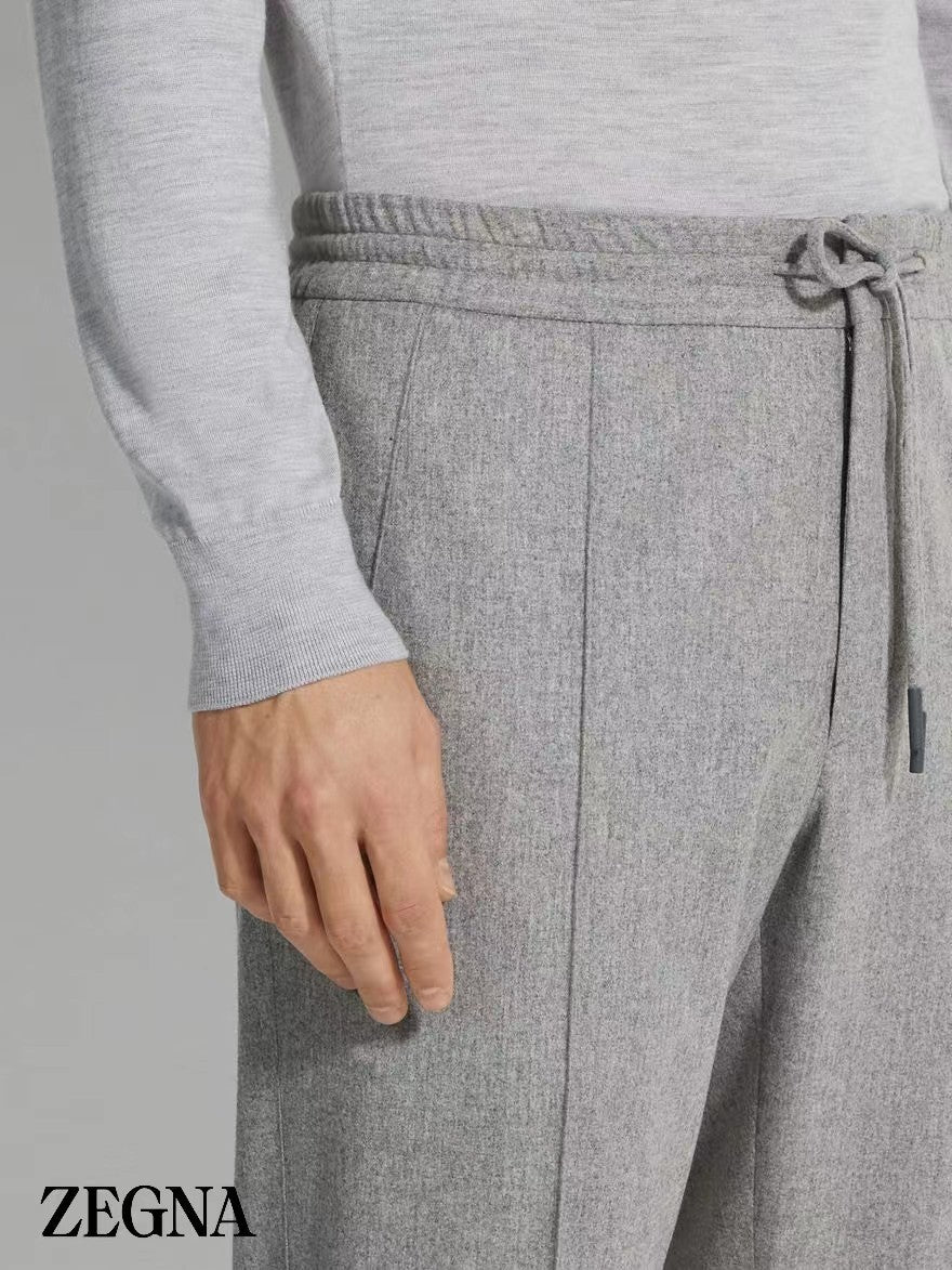 Ermenegildo Zegna Men's Fall/Winter Wool Blend Solid Color Mid-Rise Casual Straight-Leg Drawstring Sweatpants Ngvp #2517