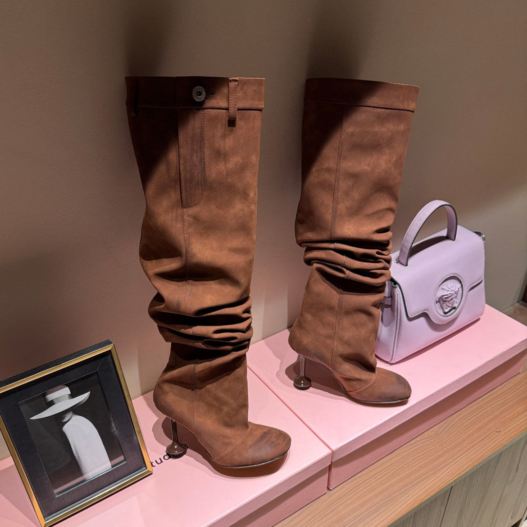 Loewe Women's Over-the-Knee Boots Solid-Color Leather Extra-Long Leg Boots Casual Shoes 10cm Heel Height #81718