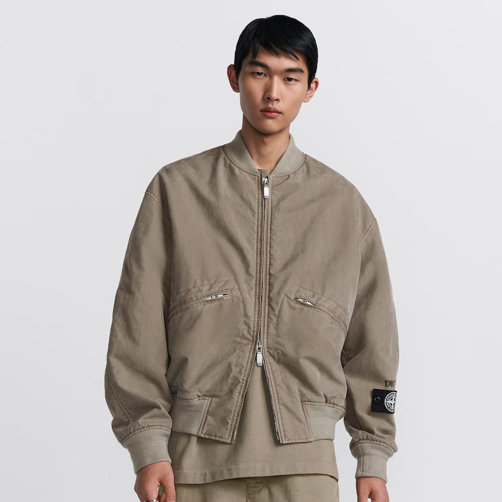 Dior X Stone Island Men's Spring Autumn Solid Color Letter Logo Pilot Zipper Long Sleeve Jacket Bomber Jacket #74685