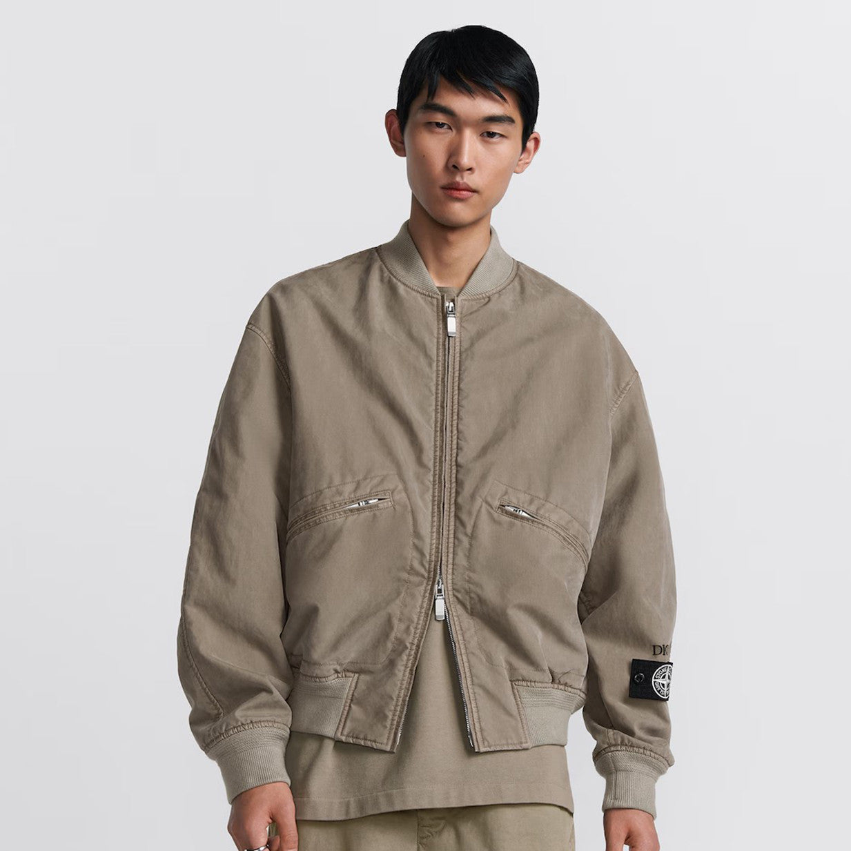 Dior X Stone Island Men's Spring Autumn Solid Color Letter Logo Pilot Zipper Long Sleeve Jacket Bomber Jacket #74685