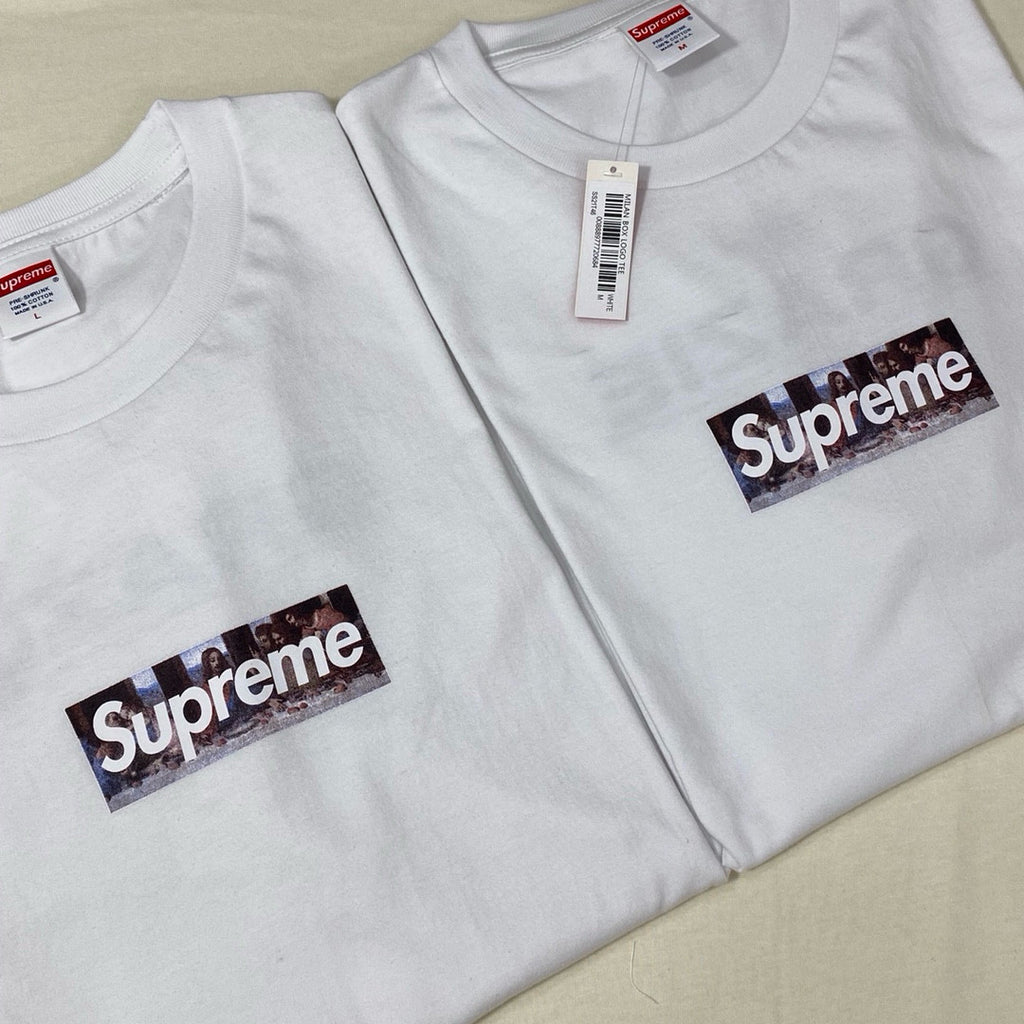 Supreme Week 11 Milan Last Supper Men's & Women's White Leonardo da Vinci The Last Supper Box Logo Print Solid Colour Casual Round Neck Short Sleeve T-Shirt #99265