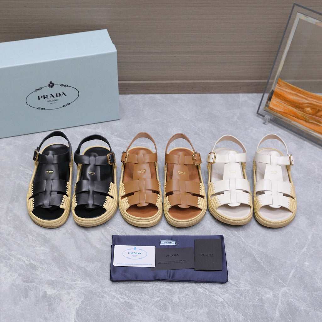 Prada Leather Fisherman Espadrille Sandals #380312