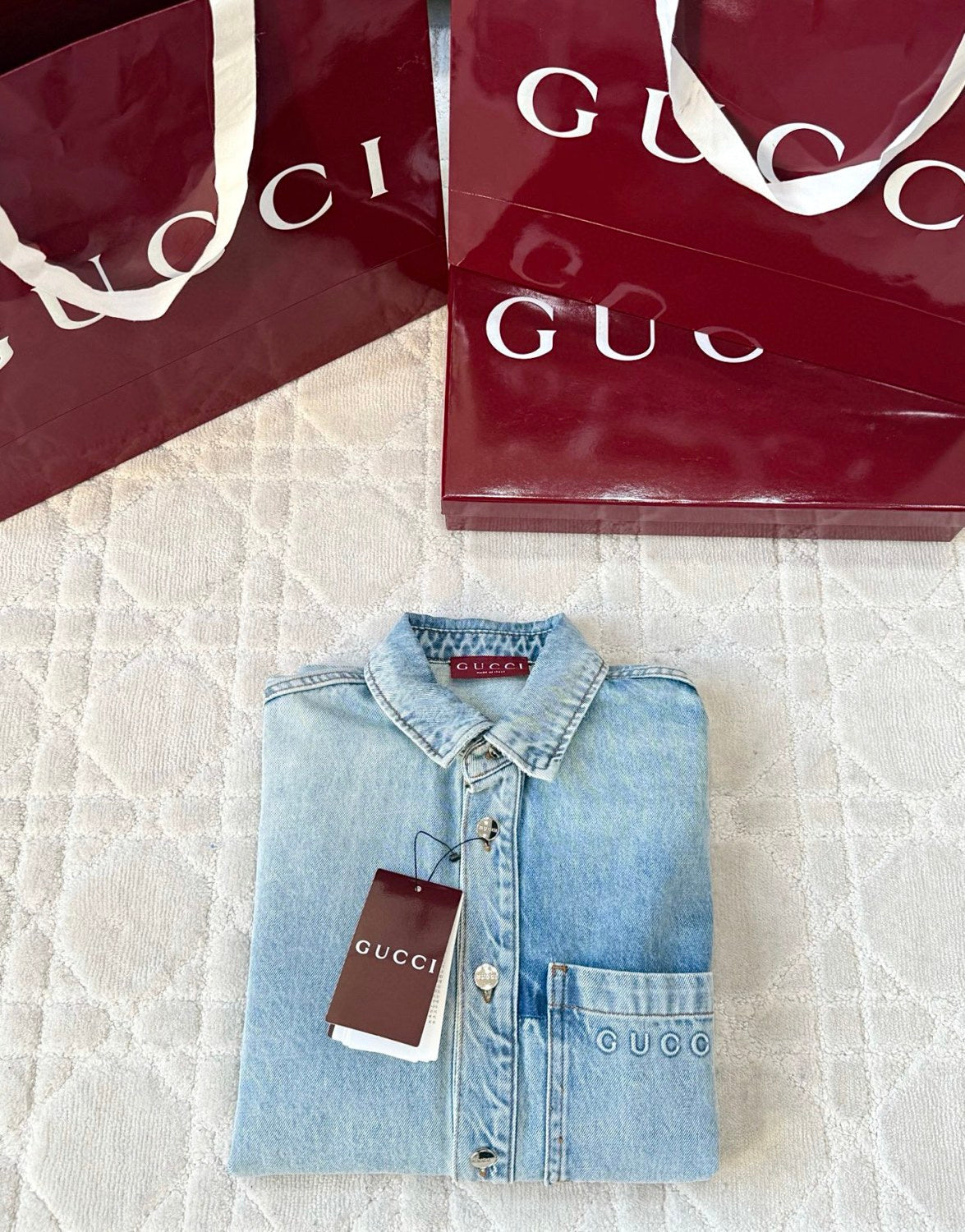 Gucci Men's Spring/Autumn Fashionable Washed Color Letter Logo Embossed Denim Shirt Jacket #78161