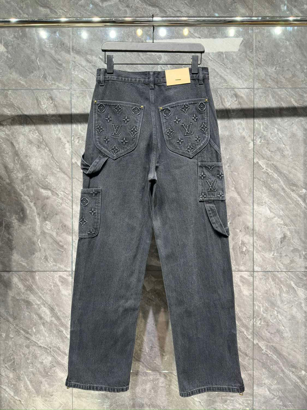 Louis Vuitton Men's Spring/autumn Fashion Casual Classic Logo Embossed Loose Straight Leg Workwear Denim Pants #78388