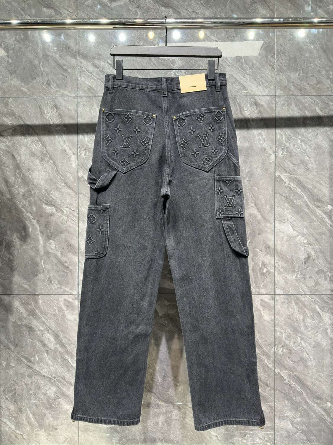Louis Vuitton Men's Spring/autumn Fashion Casual Classic Logo Embossed Loose Straight Leg Workwear Denim Pants #78388