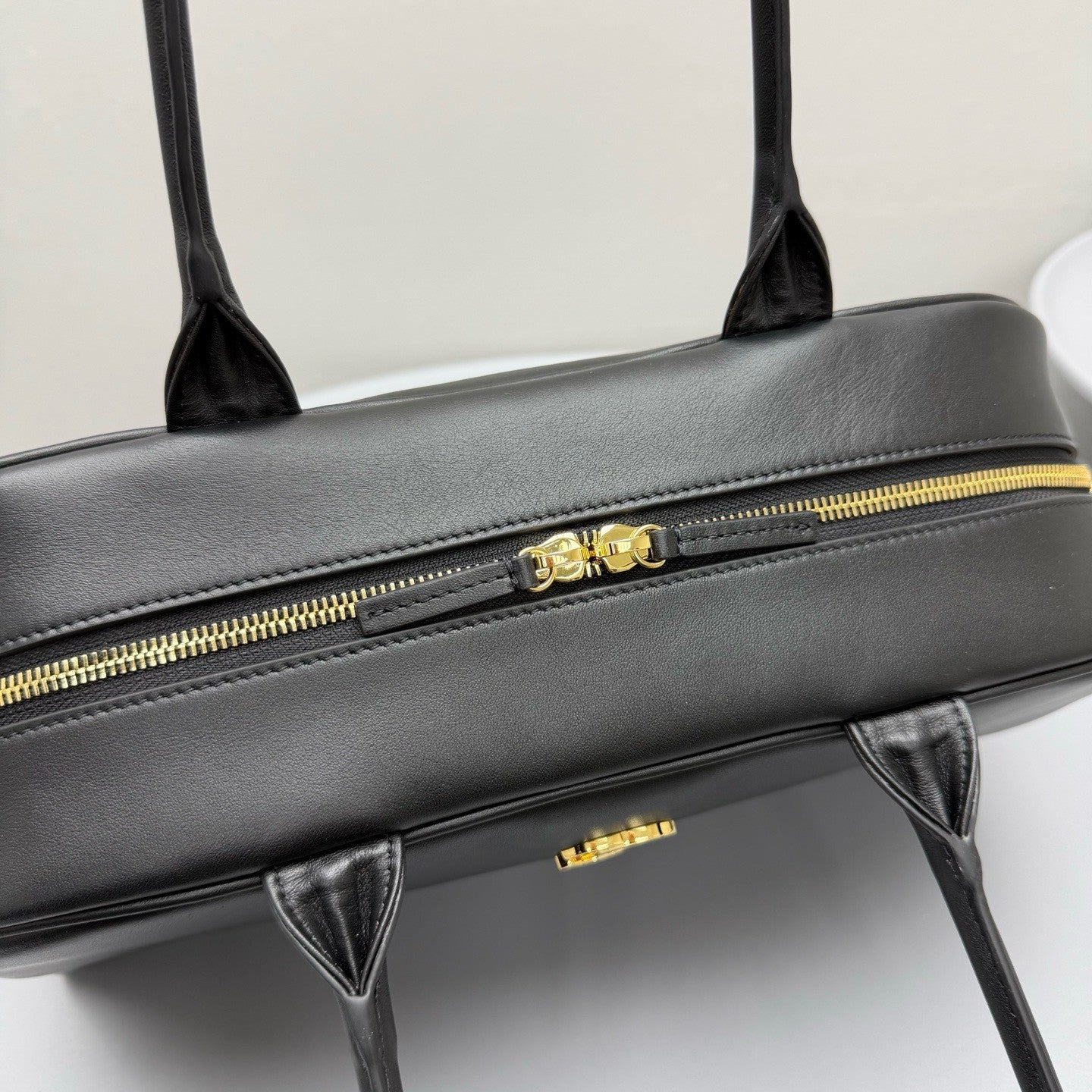 CHANEL Large Bowling Bag Calfskin Gold-tone Metal Black #383866