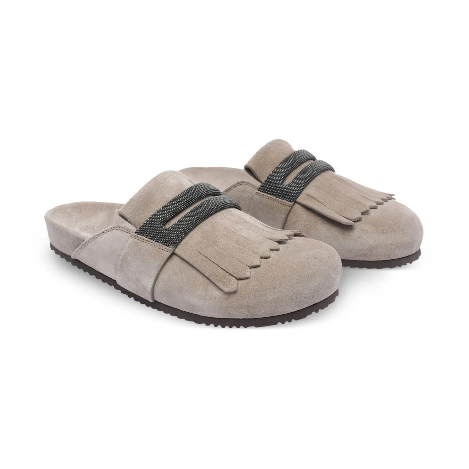 Brunello Cucinelli Monili Embellished Loafers Mule Shoes Women's Suede Slippers Solid Colour Fashion Trend Casual Comfort Slippers Sandals  Ngvp #1489