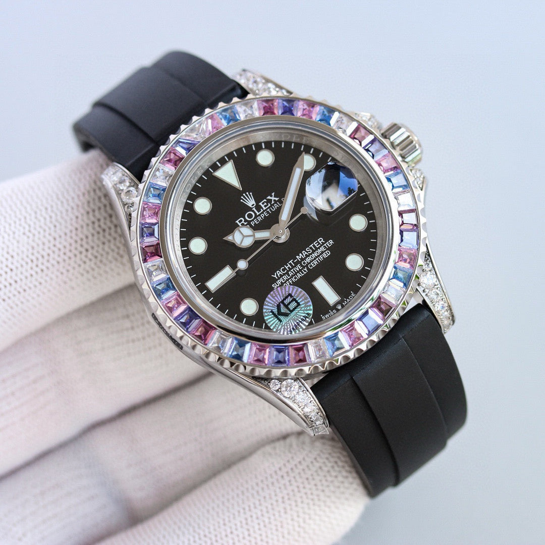 Rolex Men's Women's Fashion Yacht Prestige Collection 40mm Diameter 904 Steel Mechanical Watch Bezel Diamonds Casual Wristwatch Watch ?#71647