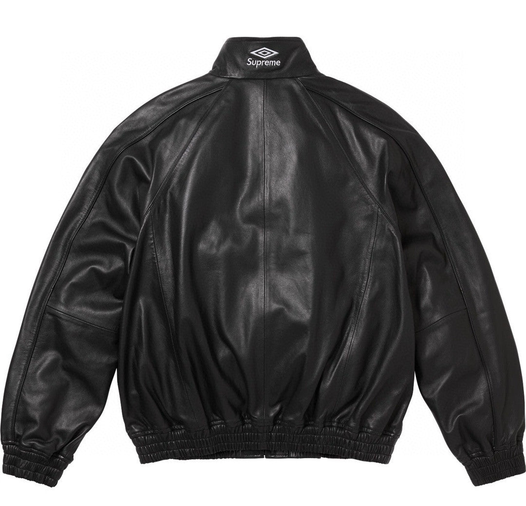 Supreme Men's And Women's  Spring/fall Fashion Casual Solid Color High Neck Zipper Front Embroidered Logo Leather Jacket #79518