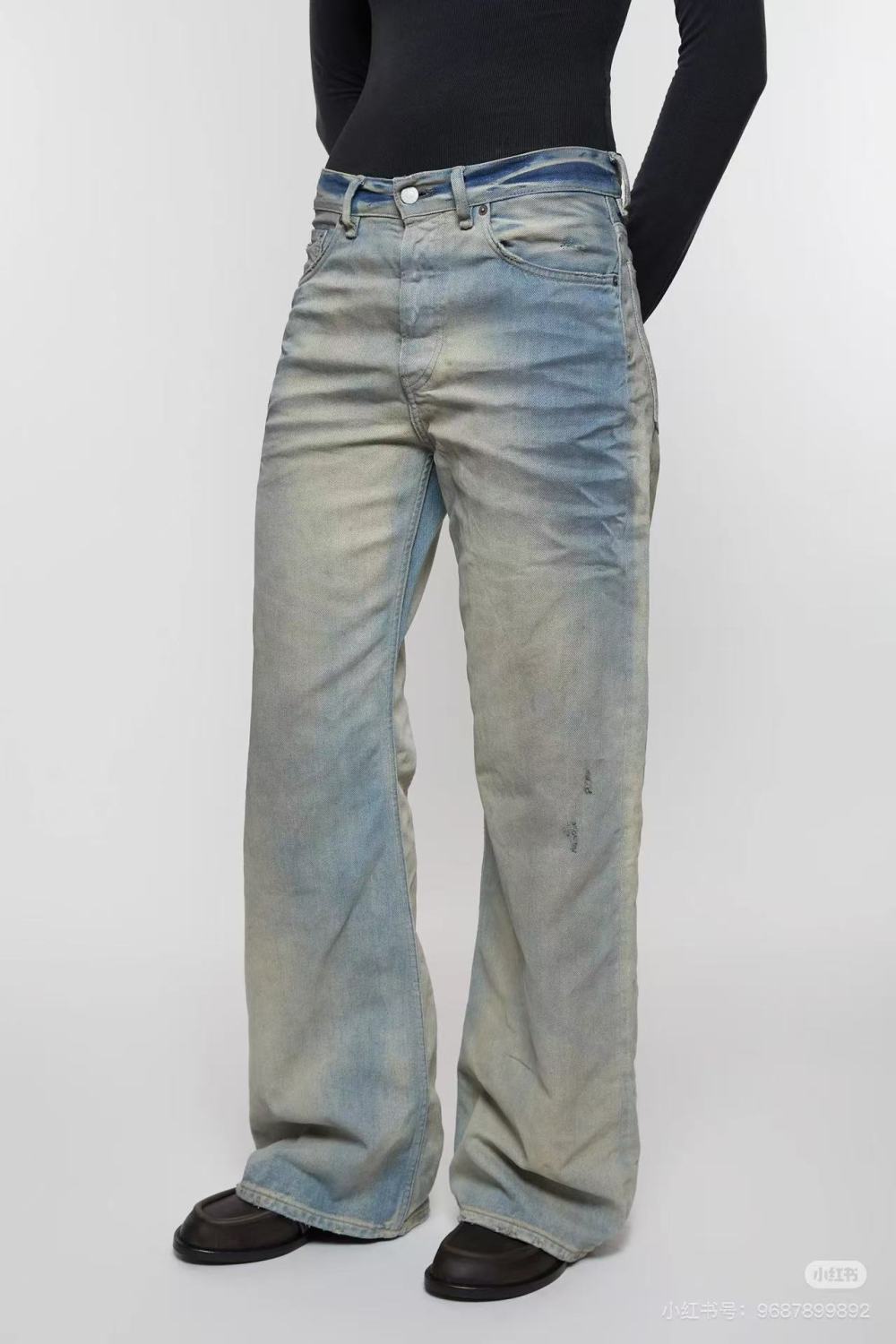 Acne Studios Men's Women's Fall And Winter Light Blue Dirty Vintage Washed Denim Jacket Fashion Casual Straight Jeans Pants Suit Set Ngvp #2652