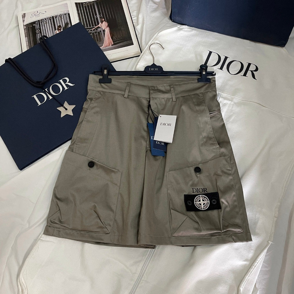 Dior Dior And Stone Island Men's Summer Solid Color Letter Logo Casual Fit Bermuda Shorts #75358