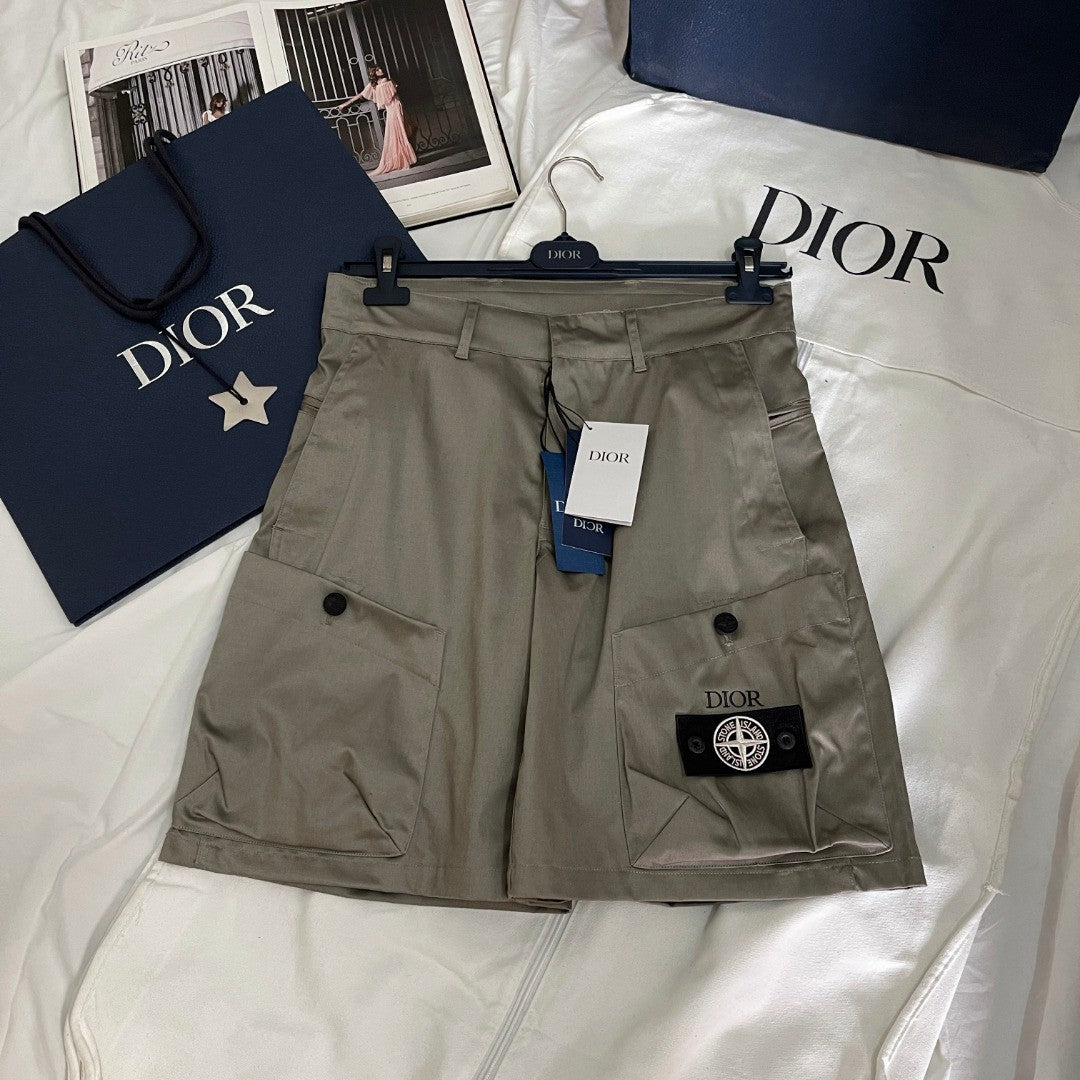 Dior Dior And Stone Island Men's Summer Solid Color Letter Logo Casual Fit Bermuda Shorts #75358