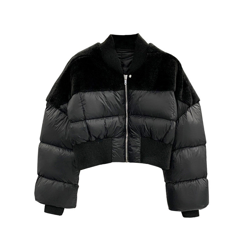 Rick Owens Men's Dark Style Short Splicing Puffer Down Jacket Autumn And Winter Solid Color Zipper Collarless Jacket #81336
