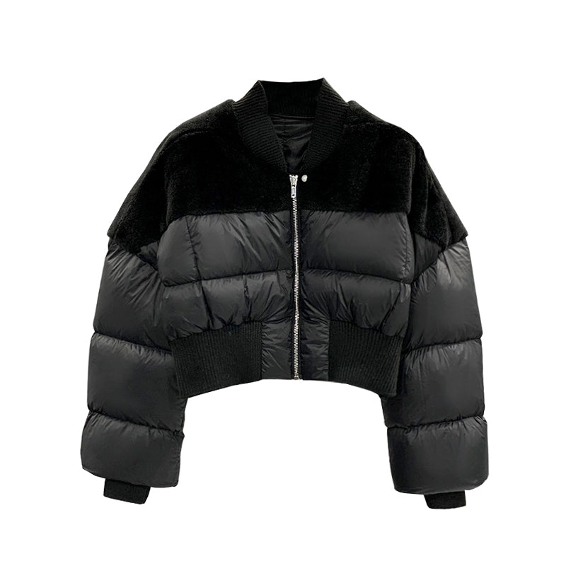Rick Owens Men's Dark Style Short Splicing Puffer Down Jacket Autumn And Winter Solid Color Zipper Collarless Jacket #81336