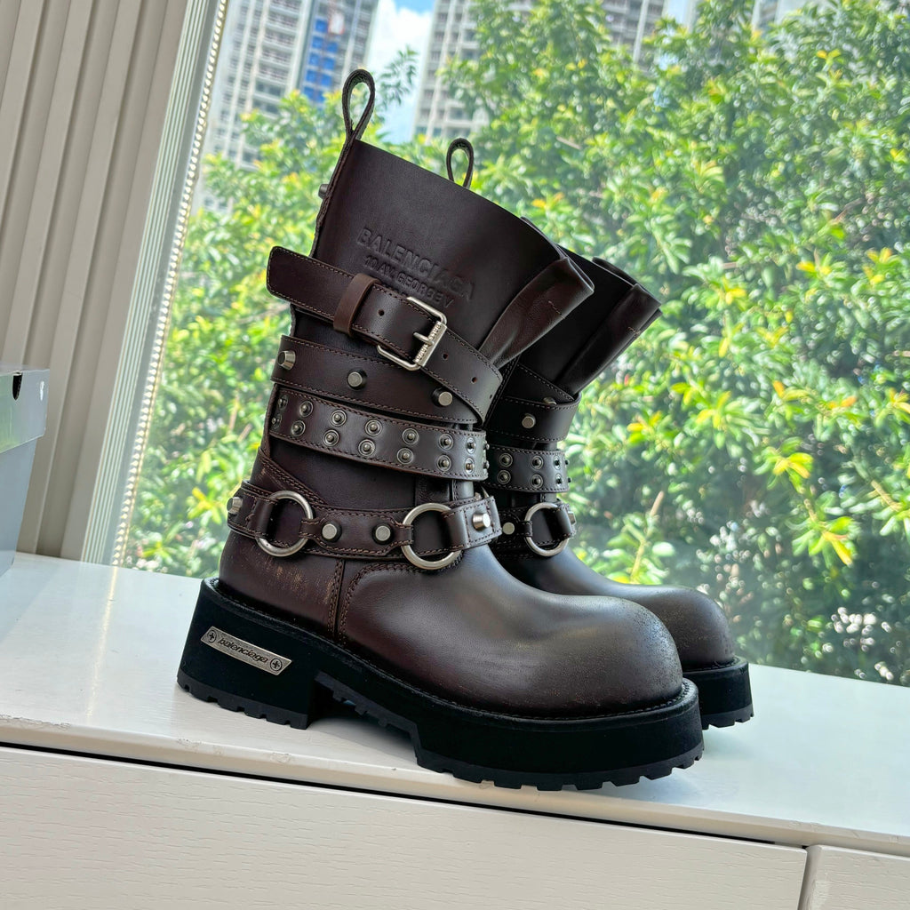 Balenciaga Men's and Women's Fall/Winter Fashion Casual Round Toe Sleeveless Thick Sole Leather Mid Calf Boots Shoes #78583