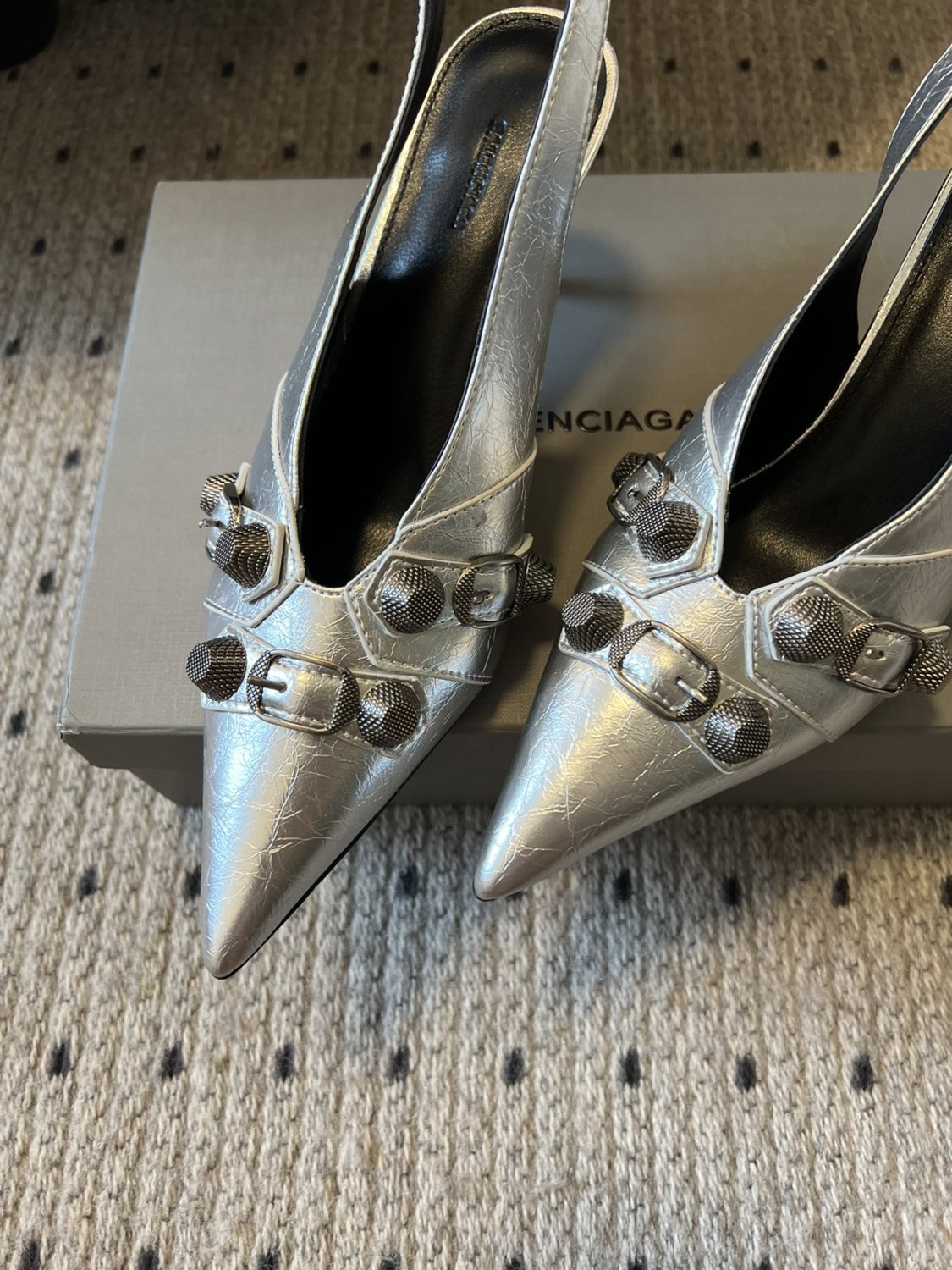 Balenciaga Women's Spring And Summer Punk Style Rivets High Heels Solid Color Fine Heel Leather Casual Shoes Shoes High 8.5cm Ngvp #1421