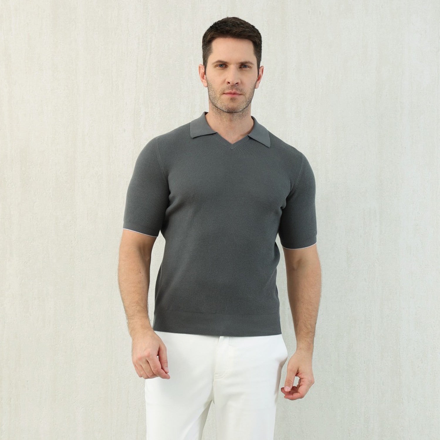 Brunello Cucinelli Men's Business Casual Spring Summer Cotton British Ribbed Knit Polo Shirt Fashion Trend Casual Comfort Lapel T-Shirt Ngvp #1347