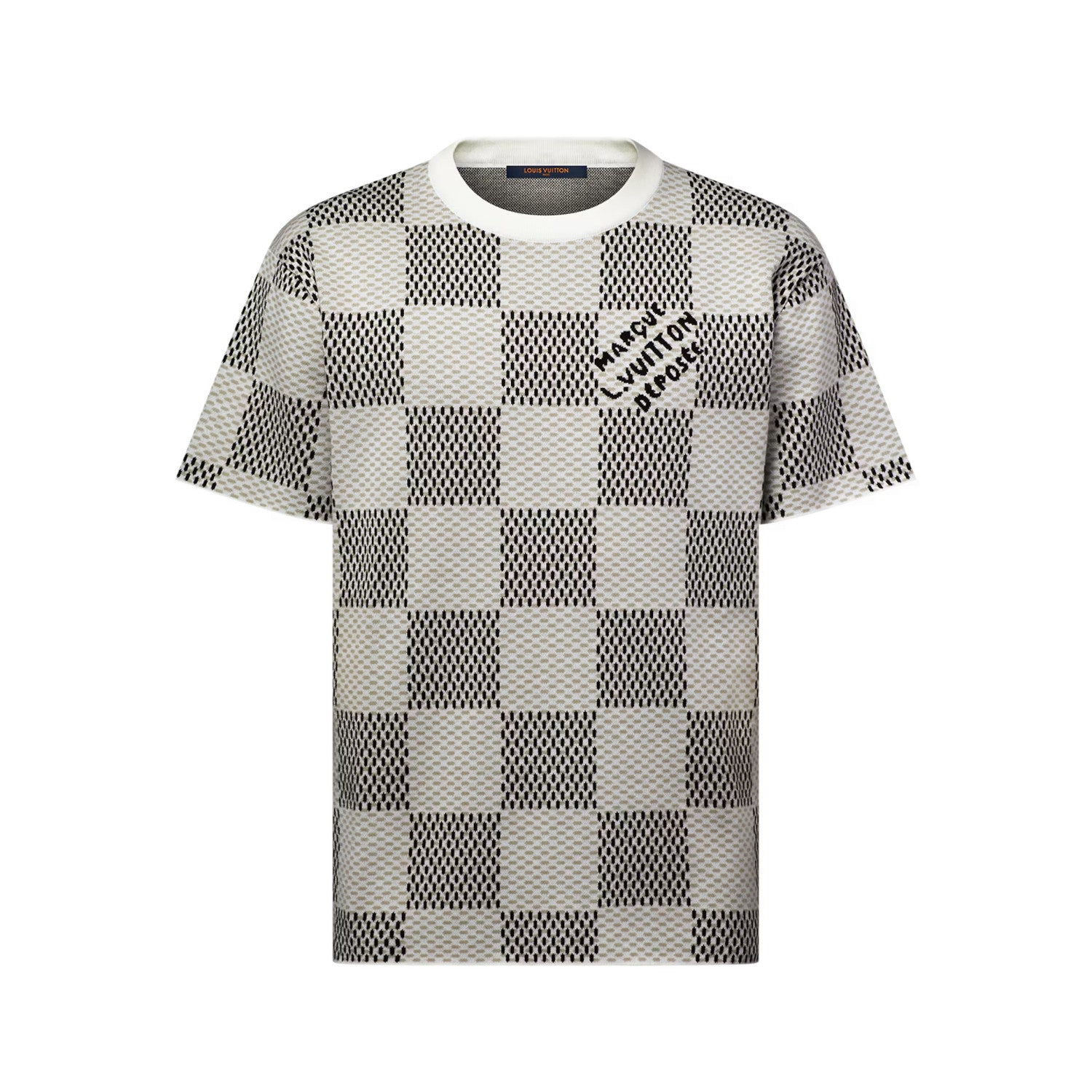Louis Vuitton ﻿Men's Summer Check Letter Jacquard Damier Cotton Crewneck Round Neck Solid Color Short Sleeve T-Shirt #71878