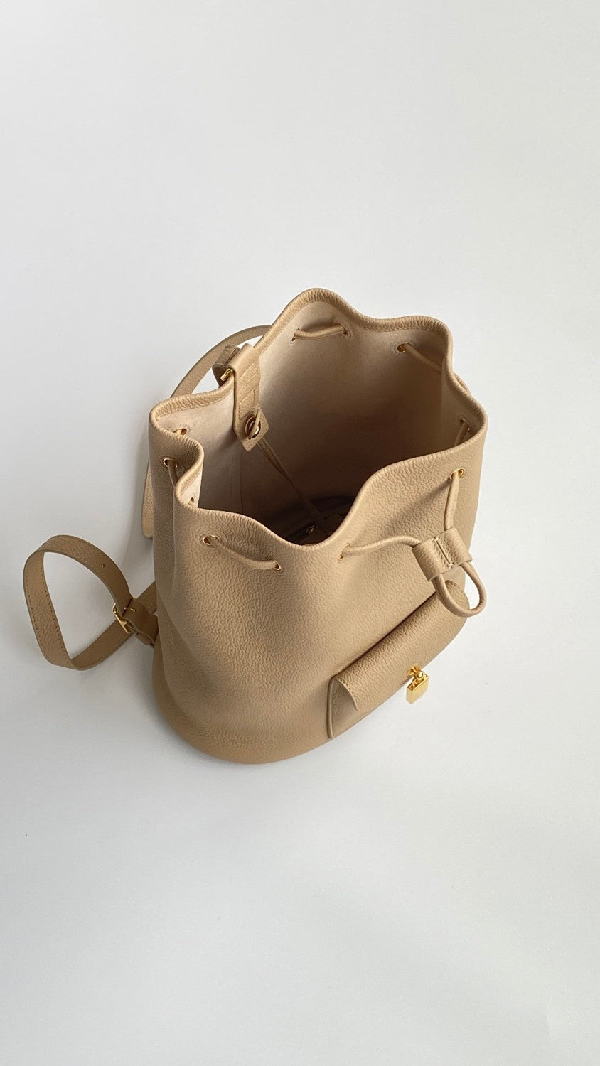 Loro Piana Extra Women's Fashion Classic Solid Color Drawstring Leather Bucket Tote Bag Bags FAP1404 #78861