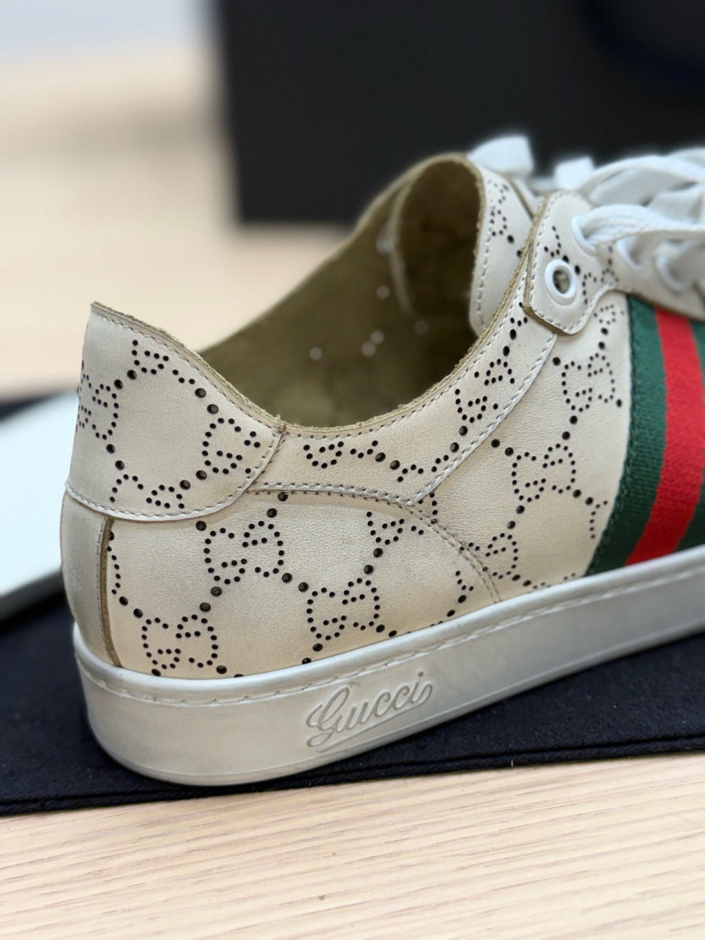 GUCCI Men's Stretch low-top sneaker in white GG leather #388315