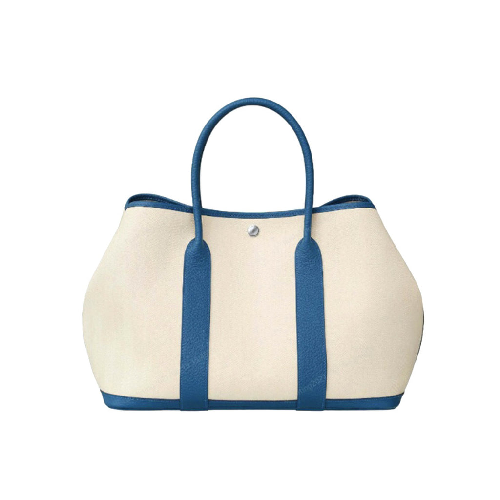 Hermes Garden Party 30 Women's Silver Buckle Colour Blocking Canvas and Calfskin Tote Bag Bags #76891
