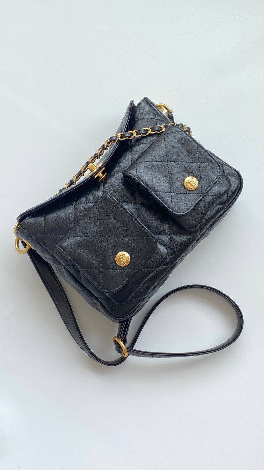 Chanel Supple Twins Women's Solid Color Diamond Pattern Gold Buckle Chain Glossy Cowhide Shoulder Crossbody Bag Bags #76371