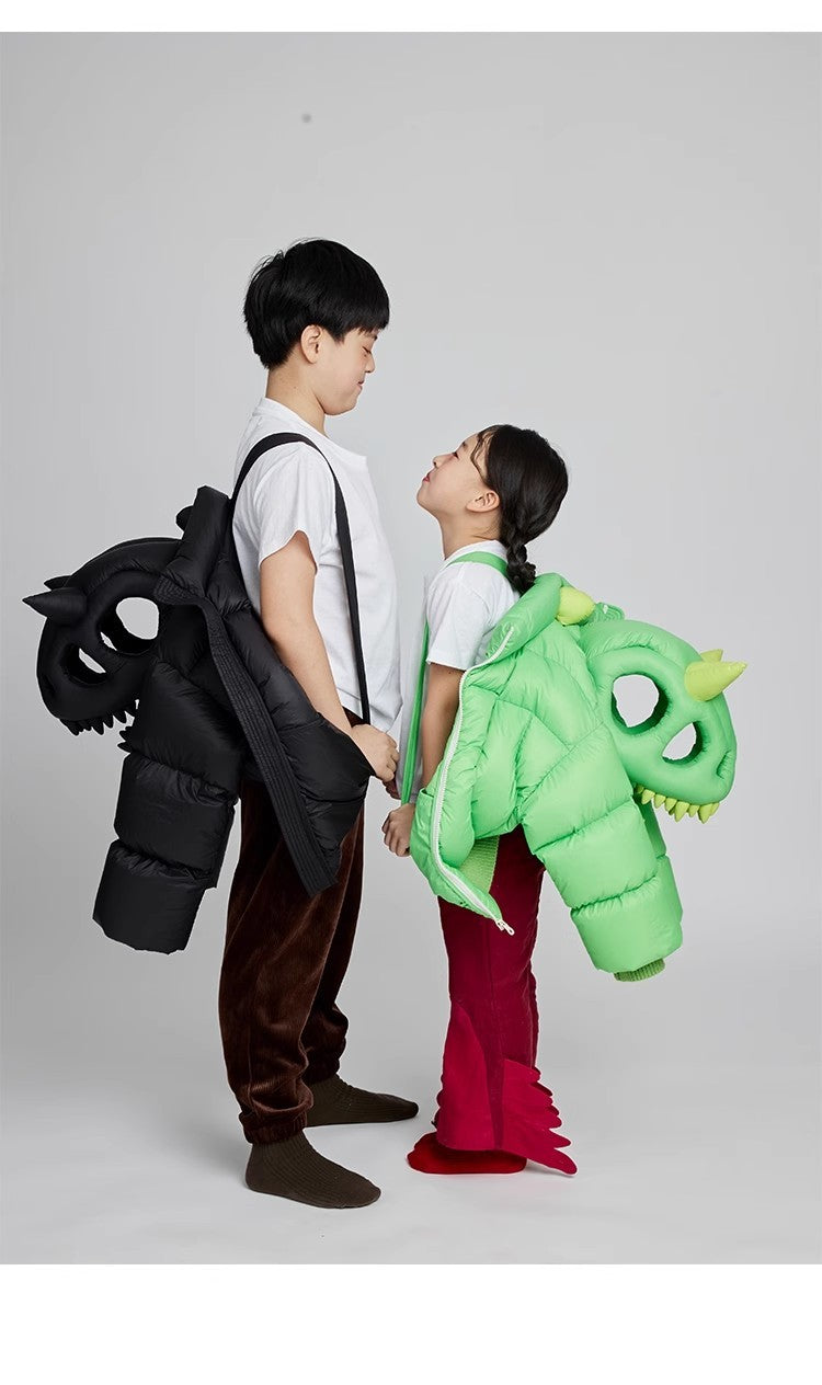 Kid's Autumn And Winter Solid Color Long Sleeve Stereoscopic Dinosaur Shaped Hat Puffer Down Jacket #31325
