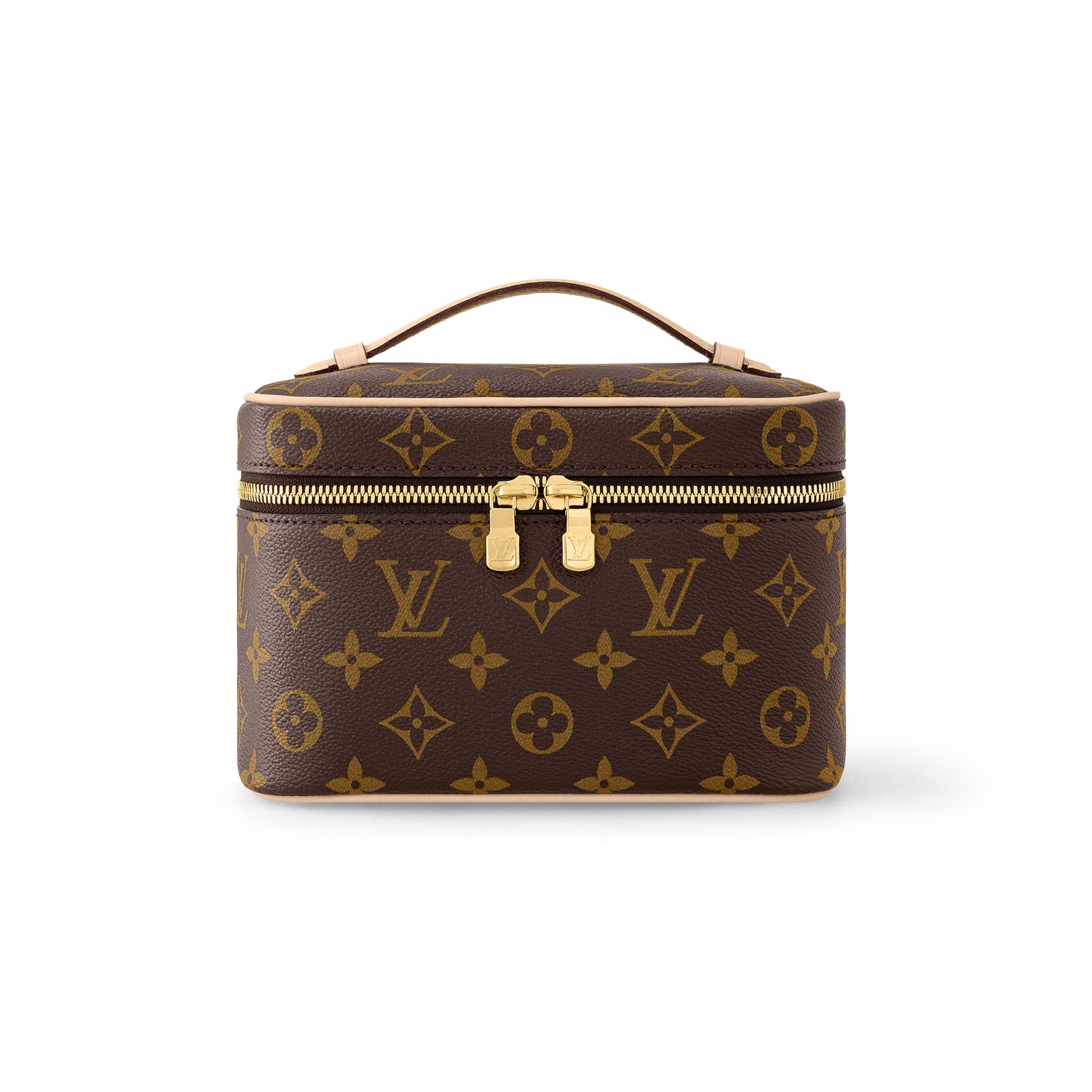 Louis Vuitton NICE Women's Brown Nice Mini Makeup Bag with LV Logo Metal Zipper Pull. Leather Handbag Makeup Bag Bags #77968