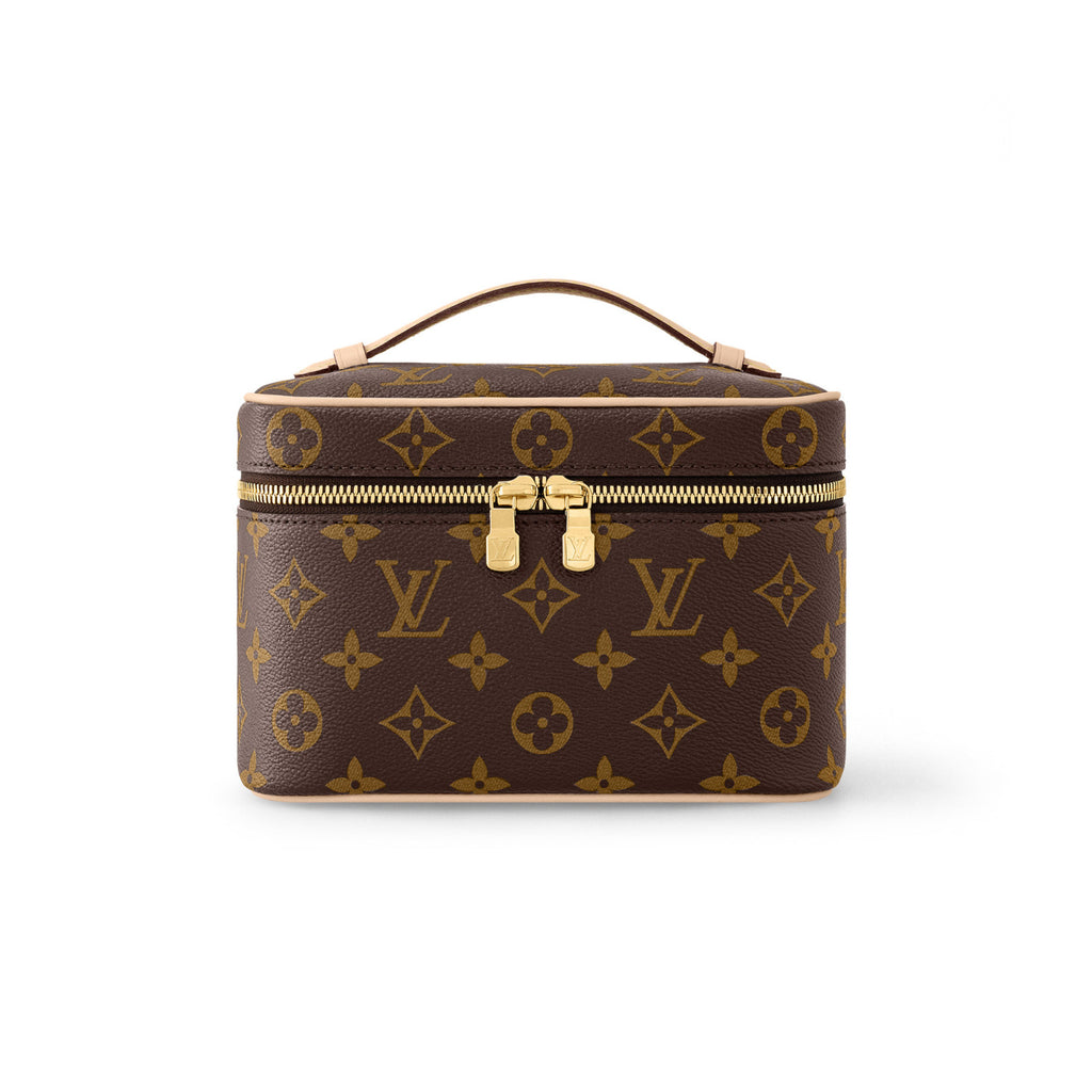 Louis Vuitton NICE Women's Brown Nice Mini Makeup Bag with LV Logo Metal Zipper Pull. Leather Handbag Makeup Bag Bags #77968