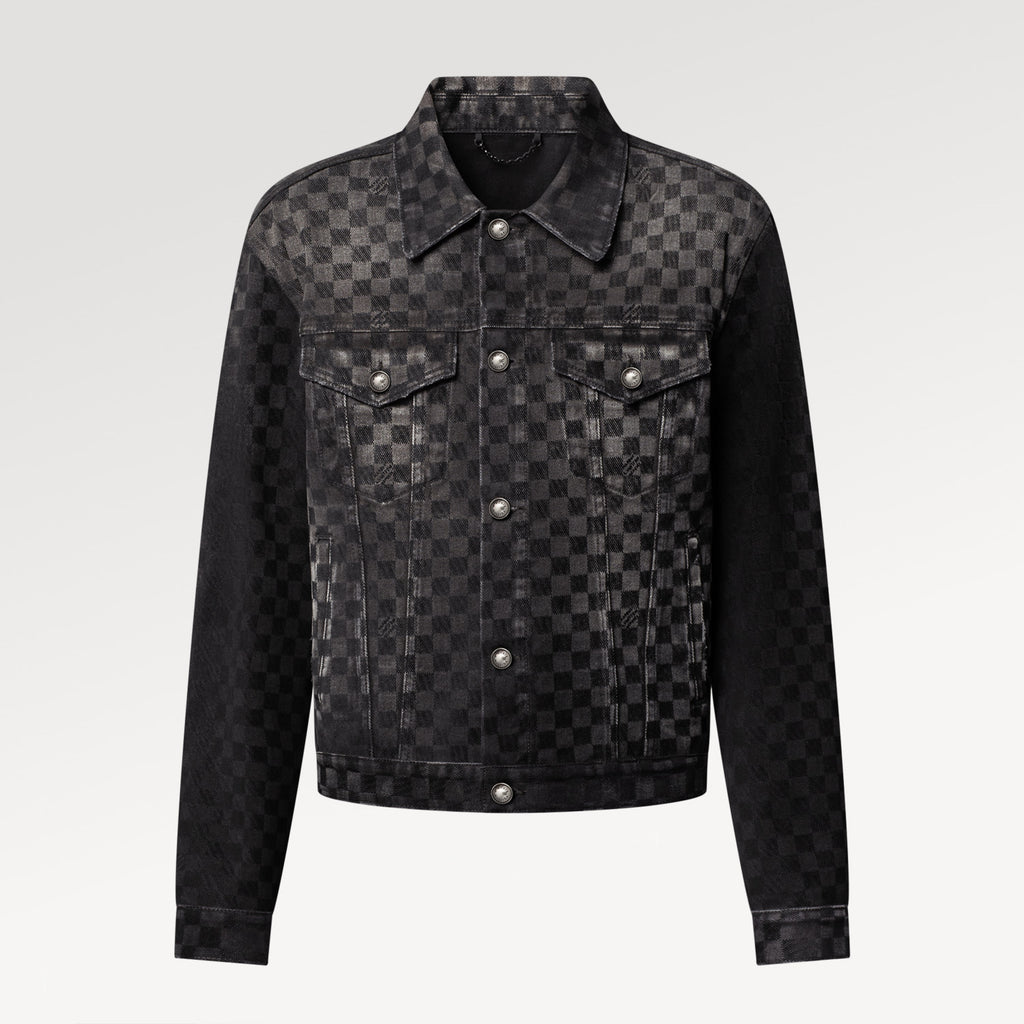 Louis Vuitton Men's Spring Autumn Black Checkered Damier Flocked Suit Lapel Single Breasted Long Sleeve Jacket Straight Wide Leg Trousers Suit Set #81138