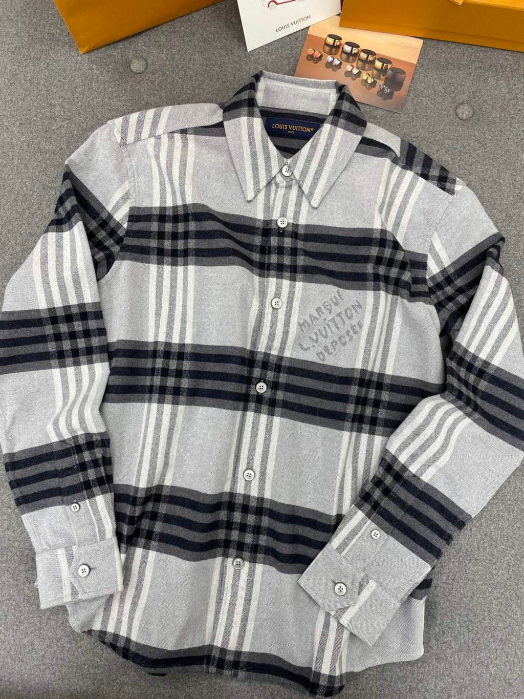Louis Vuitton Men's Spring And Autumn Black And White Striped Flannel Single Breasted Long Sleeved Shirt #76949