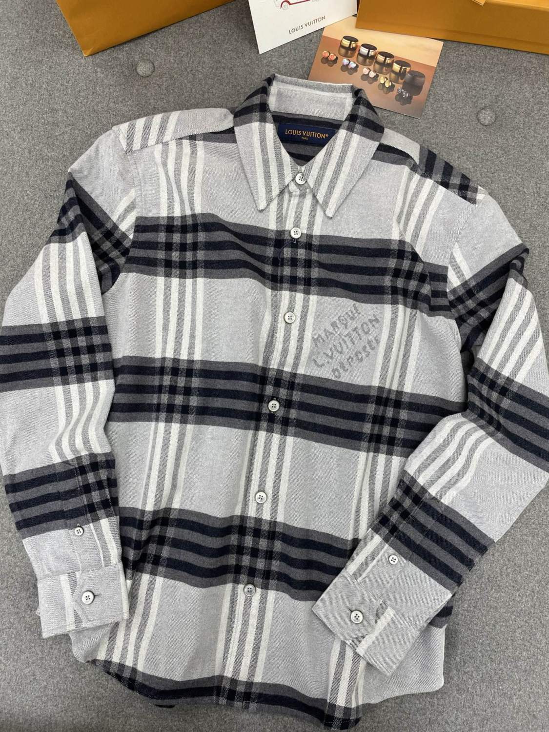 Louis Vuitton Men's Spring And Autumn Black And White Striped Flannel Single Breasted Long Sleeved Shirt #76949