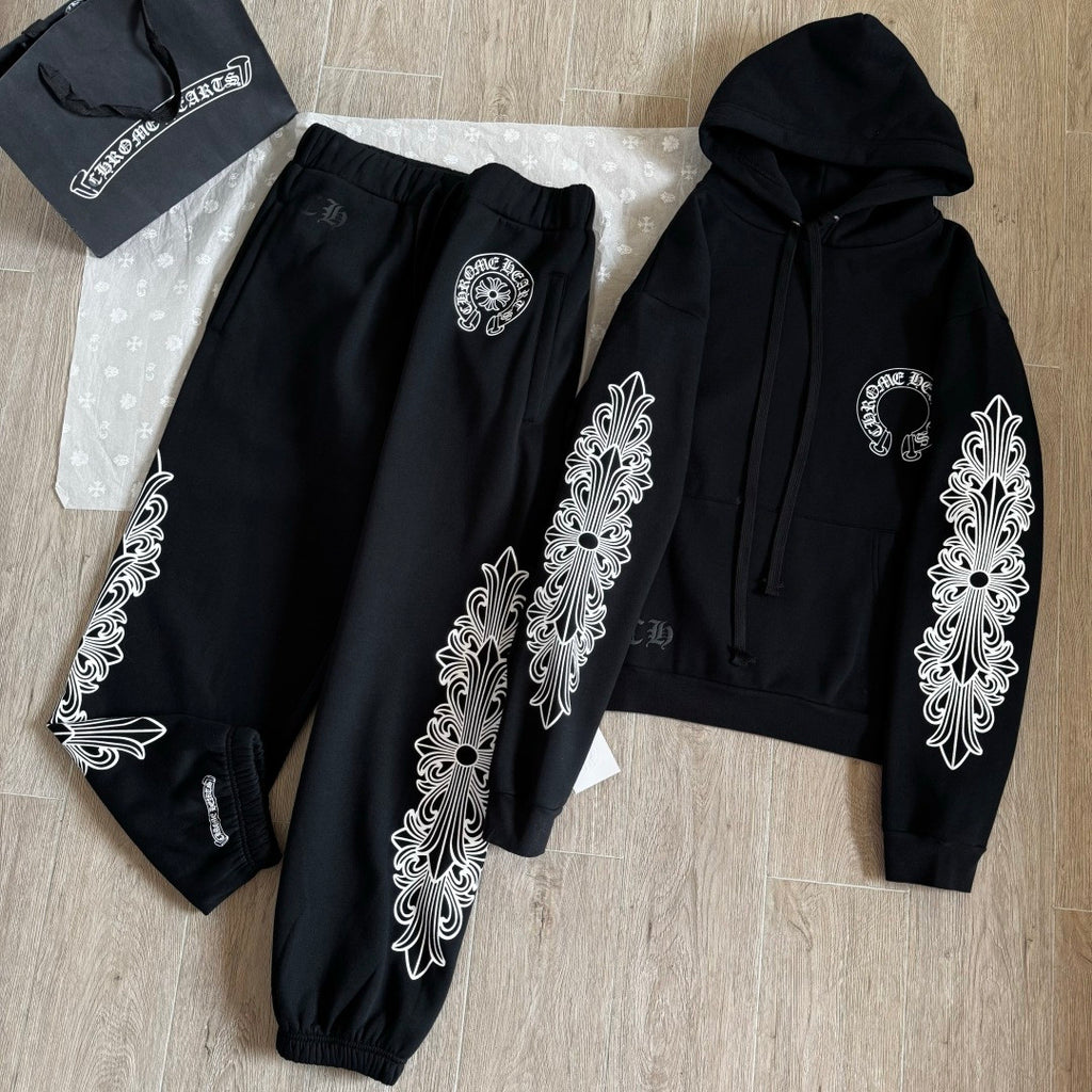 Chrome Hearts Side Floral Leg Pattern Hooded Sweatshirt Pants #375724