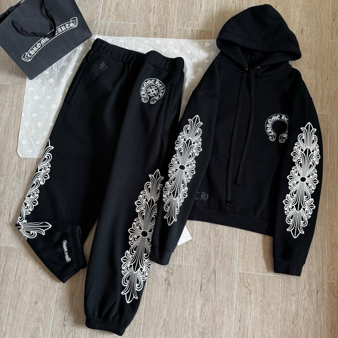 Chrome Hearts Side Floral Leg Pattern Hooded Sweatshirt Pants #375724