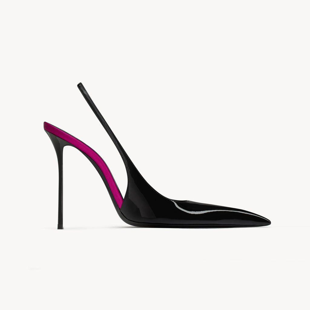 Saint Laurent AMALIA Women's Fashion Classic Pointed Toe Leather Patent Leather Open Toe Stiletto Heels Heel Height Approximately 10.5cm High Heels Shoes #78994