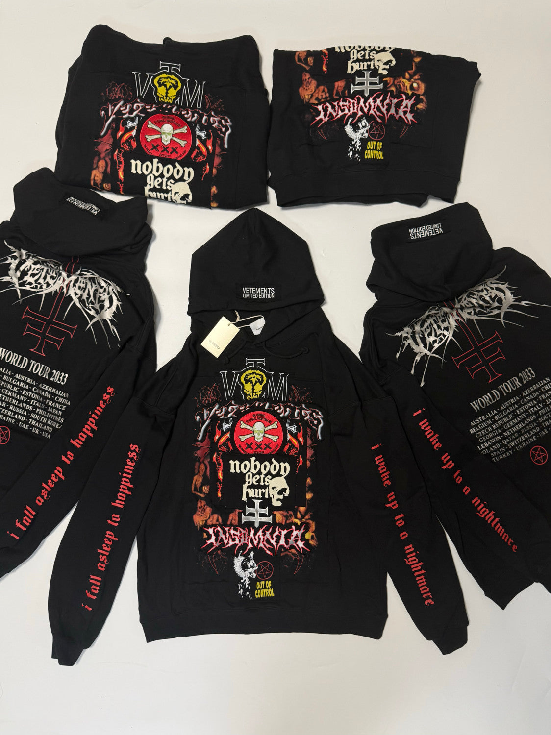 Vetements Men's Fall And Winter Black Skull Embroidery Hooded Sweatshirt Fashion Patch High Street Retro Long Sleeve Pullover Sweatshirt  Ngvp #2457
