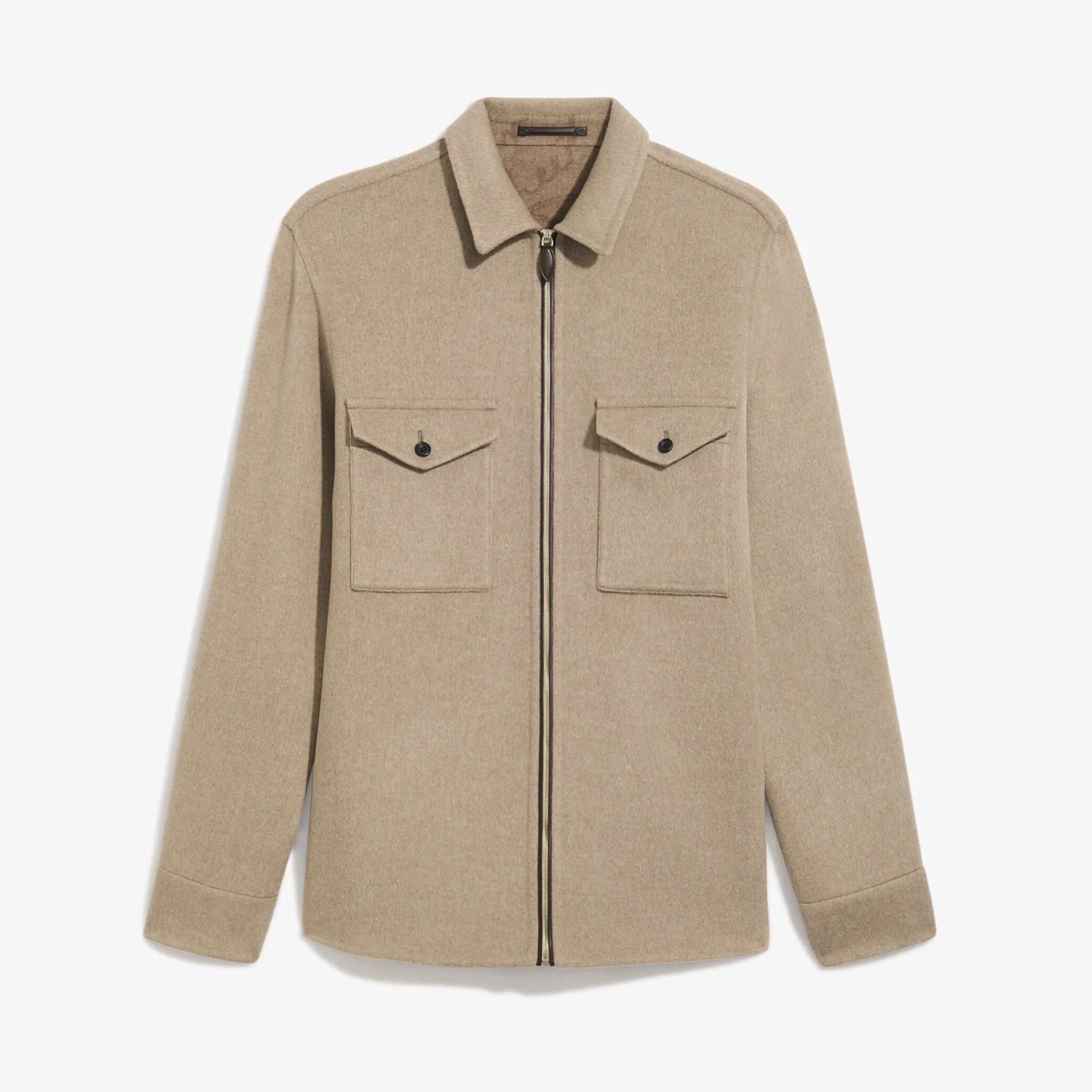 Berluti Men's Spring/Autumn Solid Color Patch Pocket Lapel Zipper Long Sleeve Jacket-Style Shirt Double-Sided Cashmere Wool Coat Ngvp #2294